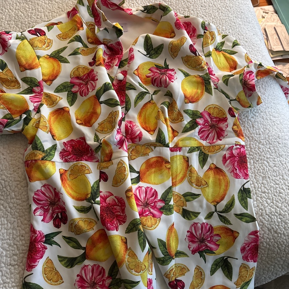 Magnolia Button Down Shirt Yellow and Pink Tropical Print
